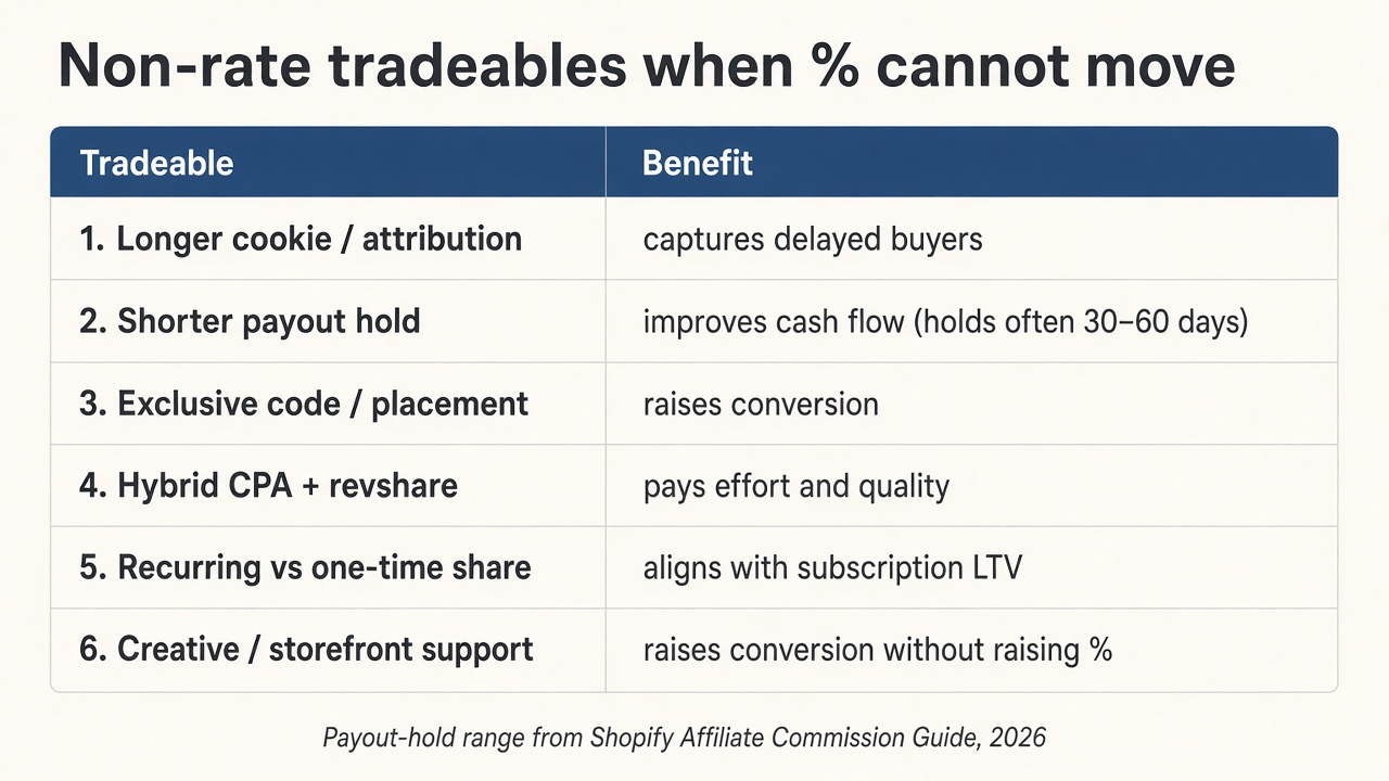 Decision matrix of non-rate tradeables when commission percentage cannot move